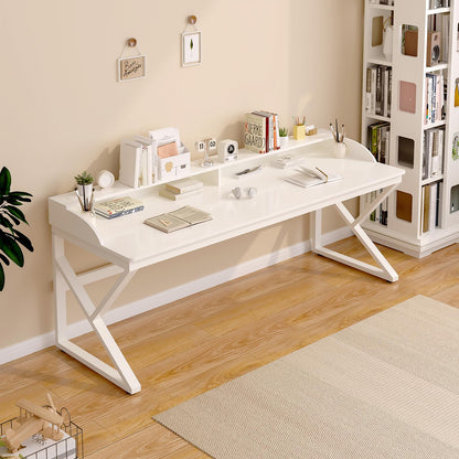 OSCHF Long Desk with Monitor Stand - 71" Double Long Computer Table for 2-Person Workstation, Large Writing Study Work Desk for Home and Office, White