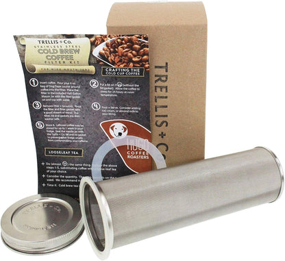 Cold Brew Coffee Filter & Lid - Stainless Steel, 80 Micron Woven, Fits Half Gallon Wide Mouth Mason Jars