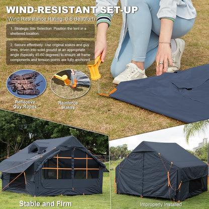 Inflatable Tents for Camping with Stove Jack, Electric Pump Blow Up Tent with Large Removable Tarps,Easy Setup Air Tent House, Waterproof Inflatable Hot Tent for Camping