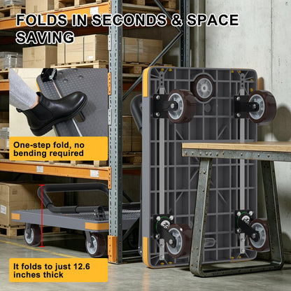 WUD Push Cart, Folding Mobile Platform Trolley,Thickened and Reinforced, 360° Swivel Wheels,35.4 “L x 23.6 ”W, 1323 lb.Grey Dolly cart with Wheels