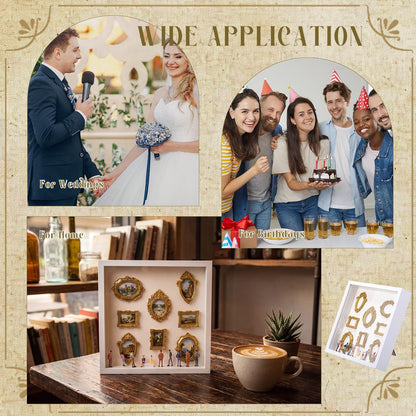 Lineshading DIY Mini Silhouette Shadow Box Museum Frame Kit with 8 Gold Mini Frames and 9 Figurines, Personalized Memory Collage for Anniversary Wedding Birthday Home Decor(White)