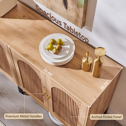 IFGET Modern Buffet Cabinet with Storage, 92.63" W Fluted Arched Sideboard Cabinet w/Adjustable Shelves, Wooden Modular Coffee Bar for Dining Room, Kitchen, Living Room, Entryway, Natural