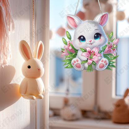 Eiflow Acrylic Diamond Art Hanging Kit for Adults, DIY Diamonds Painting Door Hanging Board Kit, Special Crystal Diamond Art Painting Pendant Ornament (Easter Rabbit)