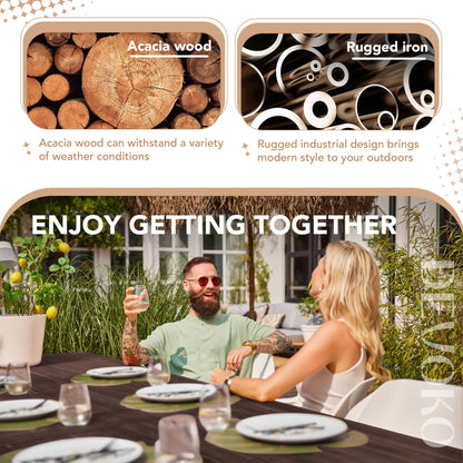 Devoko Home Acacia Wood Dining Table 6-Person Indoor Outdoor Table with Iron Legs, Sandblast Finish, Natural Stained, Rustic Metal, 69 * 33 * 30 inch (Espresso)