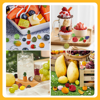 TaoQ C 35 PCS Mini Resin Artificial Fruits Miniature Fruits Realistic Mini Fruit Fake Strawberry Lemon Banana for DIY Craft House Kitchen Garden Cake Party Store Display Decoration