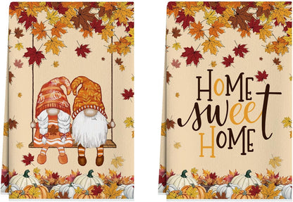 18x26 Inch Set 2 XCHI Fall Pumpkin Gnome Maple Leaves Dish Towels Hand Kitchen Towels Dishcloth Sweet Home Decorations