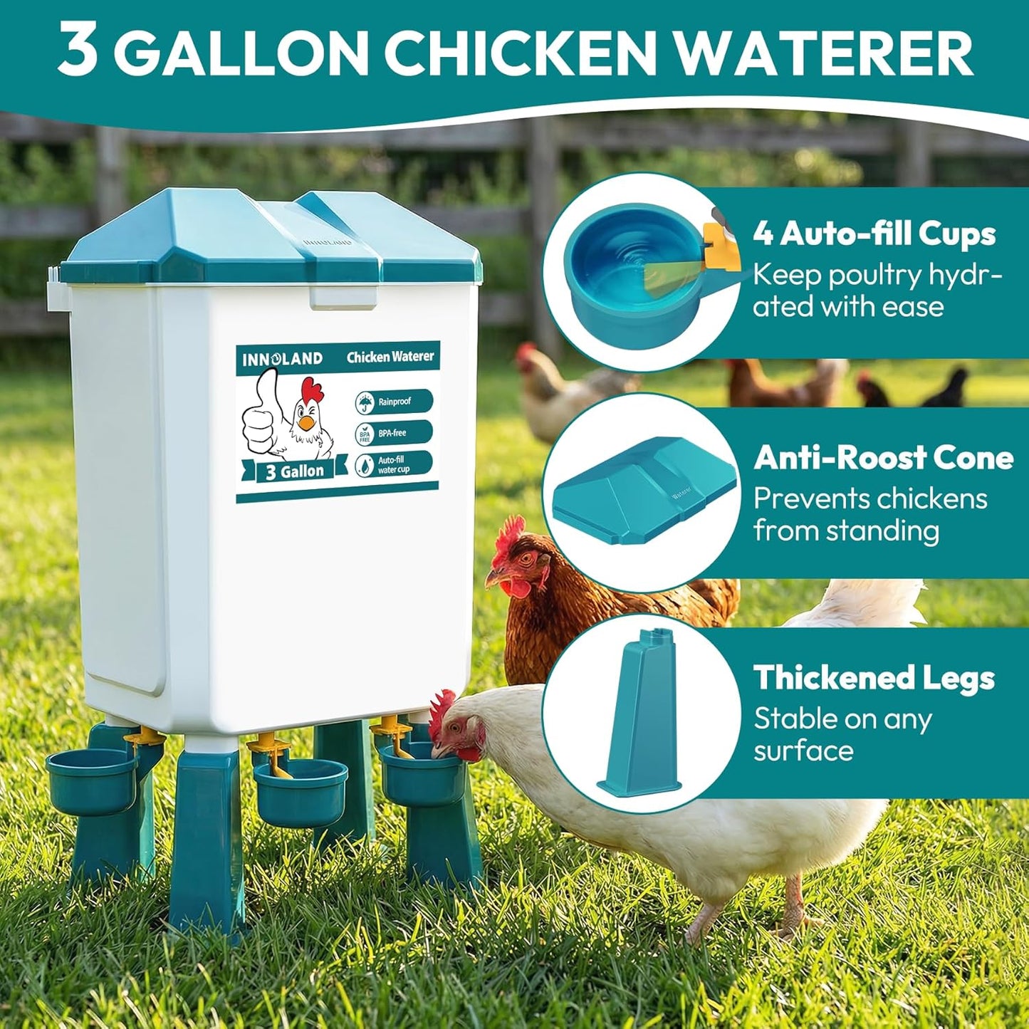 Set 3 Gallon/26.5 4 3 Chicken Feeder and Waterer - Pounds, Automatic Chicken Waterer with Cups & Feeder Ports, No Waste