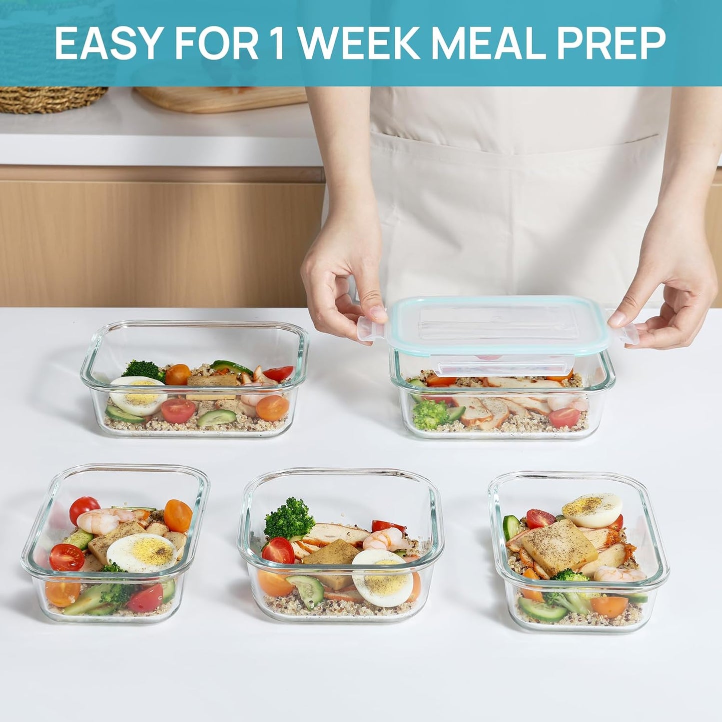 Vtopmart Glass Food Storage Containers - 8 Pack with Airtight Lids | BPA-Free Meal Prep for Microwave, Oven, Freezer