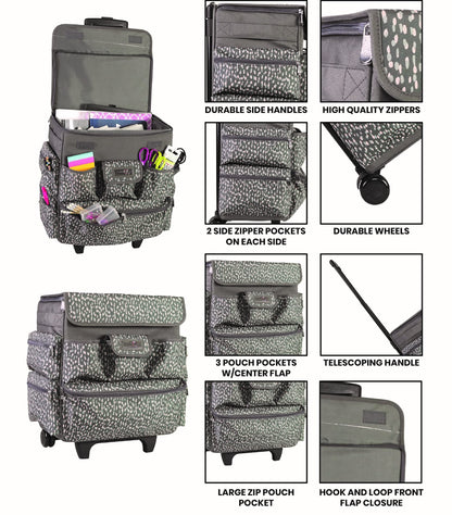 Everything Mary Teacher Rolling Tote – Grey & White Wheeled Bag for Classroom Supplies – Portable Organizer Cart for Teaching Materials, Crafts & Office Essentials