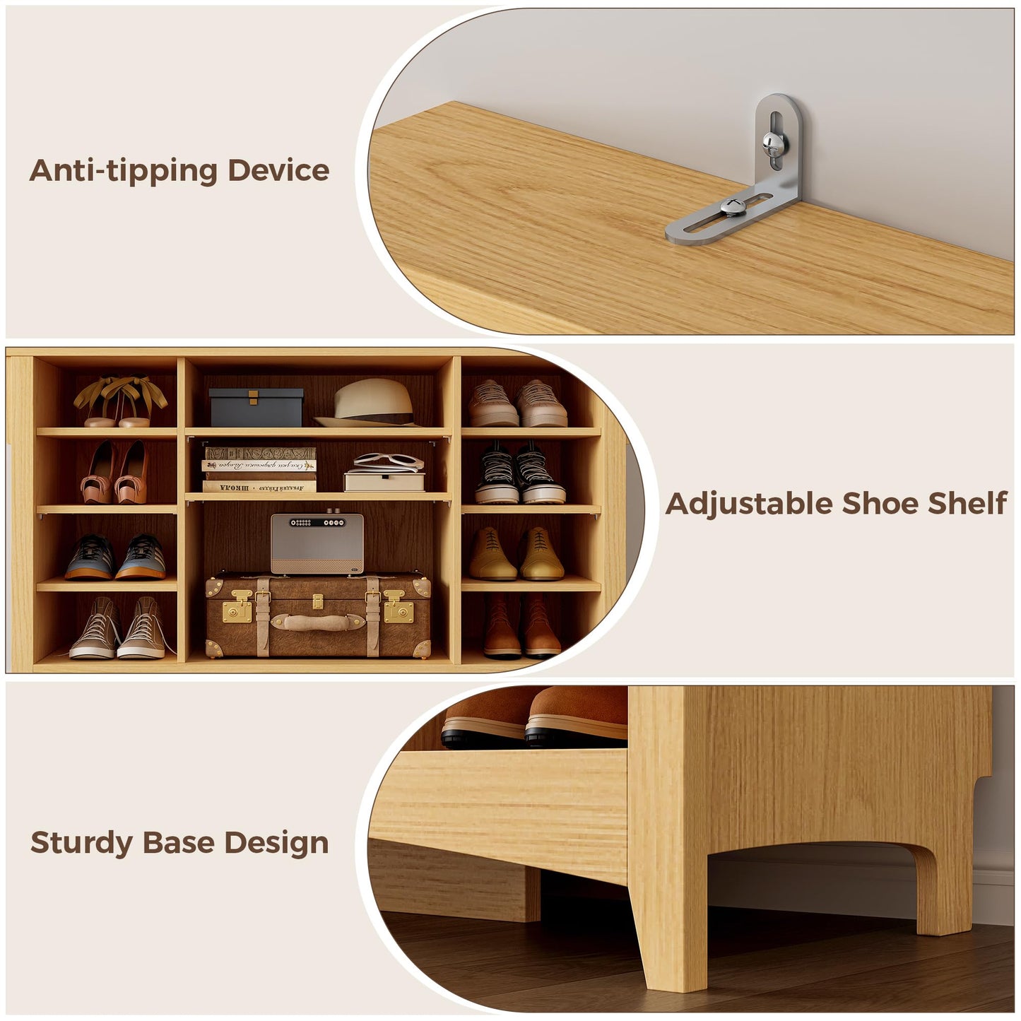 IRONCK Hall Tree with Bench and Shoe Storage, 6-in-1 Entryway Bench with Coat Rack, Adjustable Shelf, Hanging Hooks, 11 Shoe Cubbies, 2-Tier Top Storage, for Entryway, Bedroom, Living Room, Oak