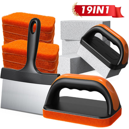 19 in 1 Griddle Cleaning Kit for Blackstone Accessories, Flat Top Grill Cleaning Kit w/Griddle Scraper, 4 Grill Stone, Griddle Brush Easy to Remove Stain - 5060