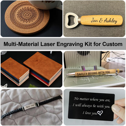 216Pcs Laser Engraving Material Kit, 27 Kinds Blanks for DIY Crafts Includes Wood, Acrylic, Metal, Fabric, Rock, PU Leather,Diatom Mud Blanks Material