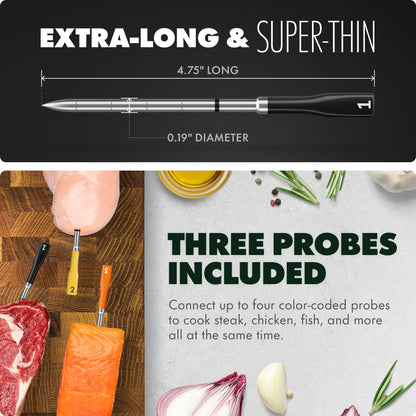 CHEF iQ Sense | Smart Wireless Meat Thermometer | 3 Ultra-Thin Probes | WiFi Unlimited Range | 1000°F Heat Safe | 5 Sensors | BBQ, Grill, Oven, Smoker, Air Fryer | Gen3