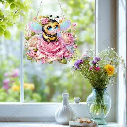 Eiflow Acrylic Diamond Art Hanging Kit for Adults, DIY Diamonds Painting Door Hanging Board Kit, Special Crystal Diamond Art Painting Pendant Ornament (Valentine Bee)