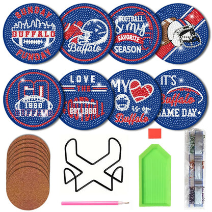 Bartogro 8 Pcs Diamond Painting Coaster Kits, DIY Football Diamond Art Coasters with Holder Sports Diamond Art Crafts Supplies for Buffalo Design