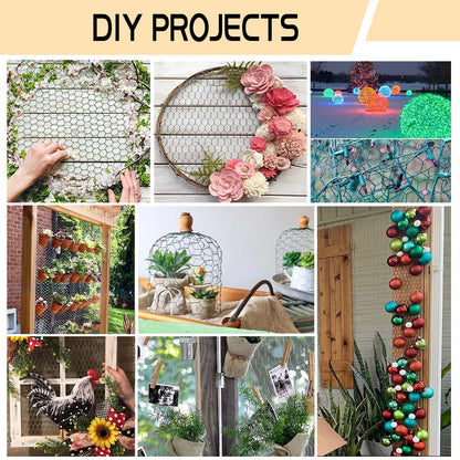 Chicken Wire 15.7in x 118in with a Pair of Gloves，1 Wire Cutter，50 Pcs Cable Zip Ties, Floral Chicken Wire Mesh 0.8in Hexagonal Galvanized PVC Coated Garden Netting Fence for Craft Poultry Garden