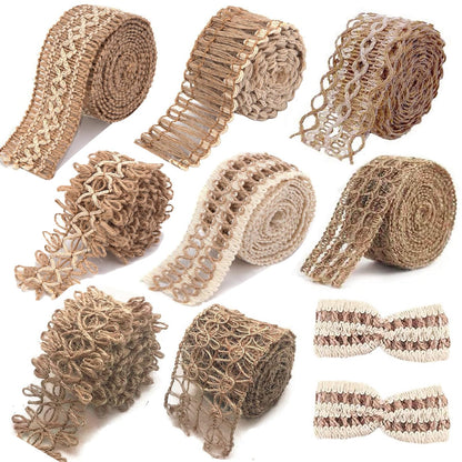 OZXCHIXU 8 Rolls Jute Ribbons Rustic Ribbons Lace Craft Ribbon Burlap 17.6 Yards for Crafts Wraping Gifts Party Holiday and Rustic Wedding Decorations