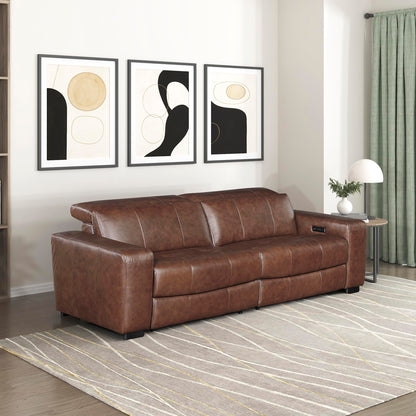 Lexicon Sectional Couches for Living Room-Modular Sectional Sofa, Power Double Reclining Loveseat, Power Headrests, Charging Ports, 2 Seater Recliner Couch, Top Grain Leather Brown