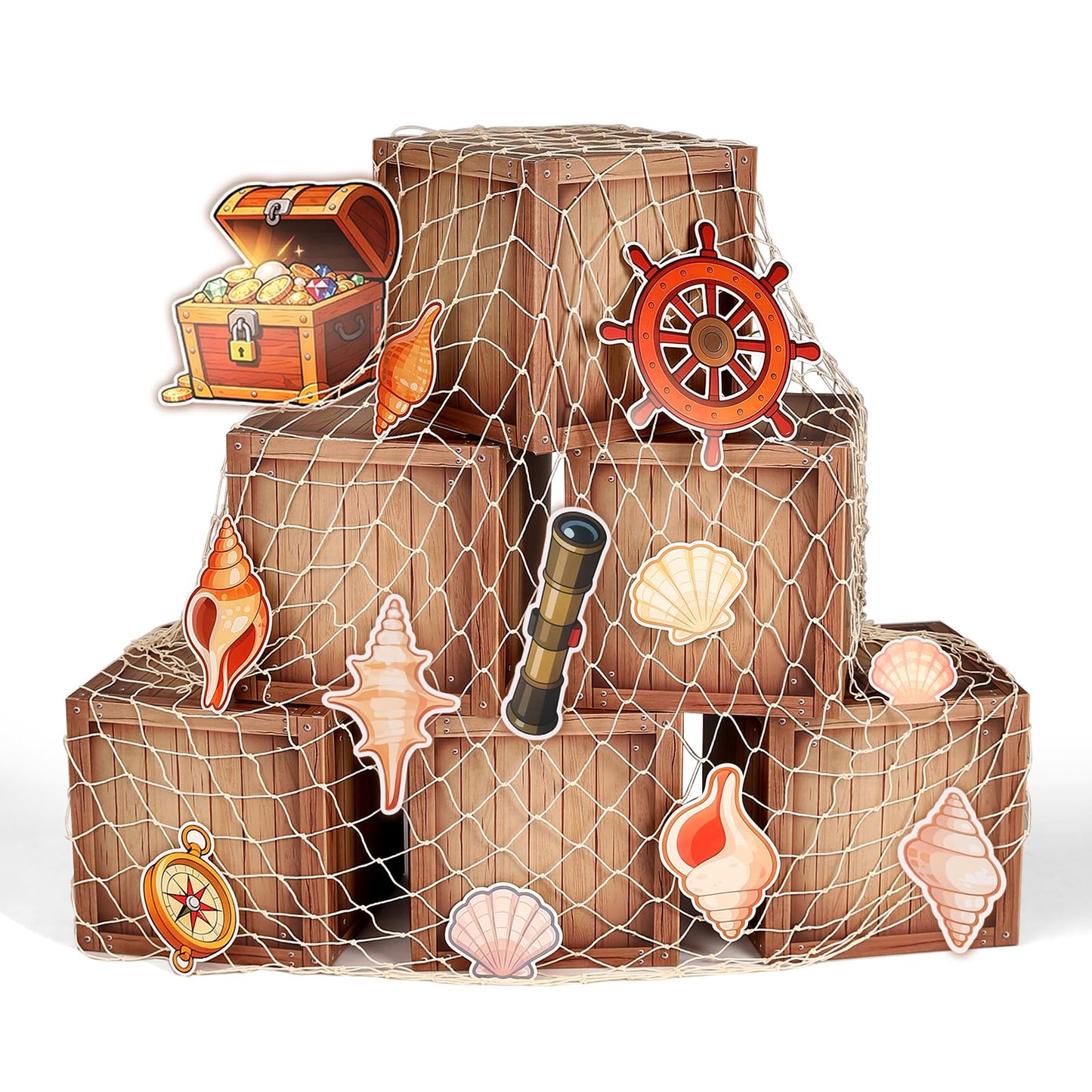 Zeivvnef Pirate Party Decorations Wooden Party Box Western Cowboy Party Decorations - Ocean or Pirate Party Favors Adventure Birthday Photo Booth Props, 6 Pack