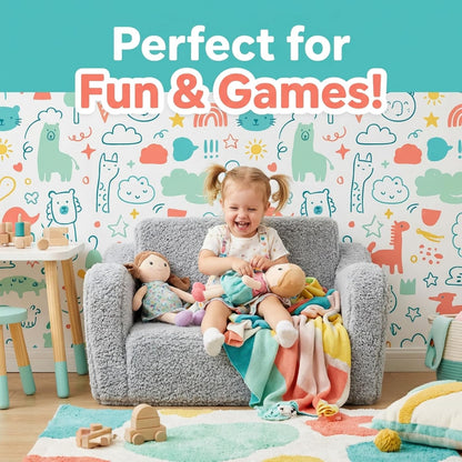 2-in-1 Kids Couch for Toddlers, Kids Sofa Chair, Comfy Soft Foldable Toddler Couch Chair for Girls and Boys