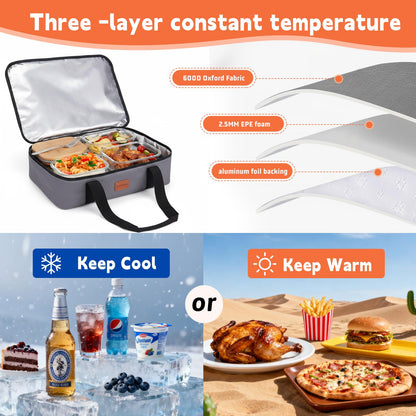 BlissfulSGDM Insulated Casserole Carrier, Leakproof Food Carriers for Hot or Cold food, Portable Thermal Bag for Travel/Potluck Parties/Picnic/Cookouts (Grey)