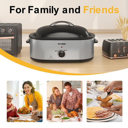 Roaster Oven 22 Quart Electric, Turkey Roaster with Self-Basting Lid Design, Large Stainless Steel Electric Turkey Roaster Oven Fits Turkeys Up to 26LB