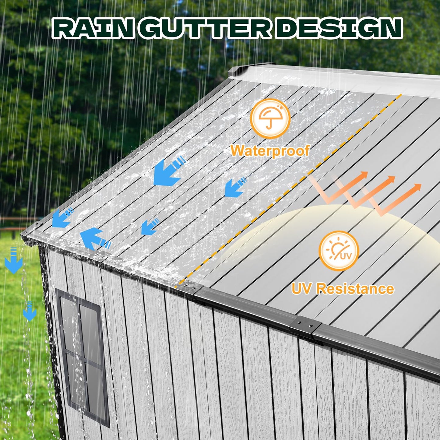 DNYKER 8 x 10 FT Resin Outdoor Storage Shed with Floor, Plastic Outdoor Storage Tool Shed with Windows and Lockable Door, Patio Garden Shed for Lawnmower, Bike, Pool Supply
