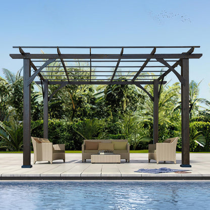Endark 12 * 10FT Cedar Wood Pergola, Wind Secure, Strong, Quality Made, Rot Resistant, Concrete Anchors, Spacious for Outdoor Patio, Deck