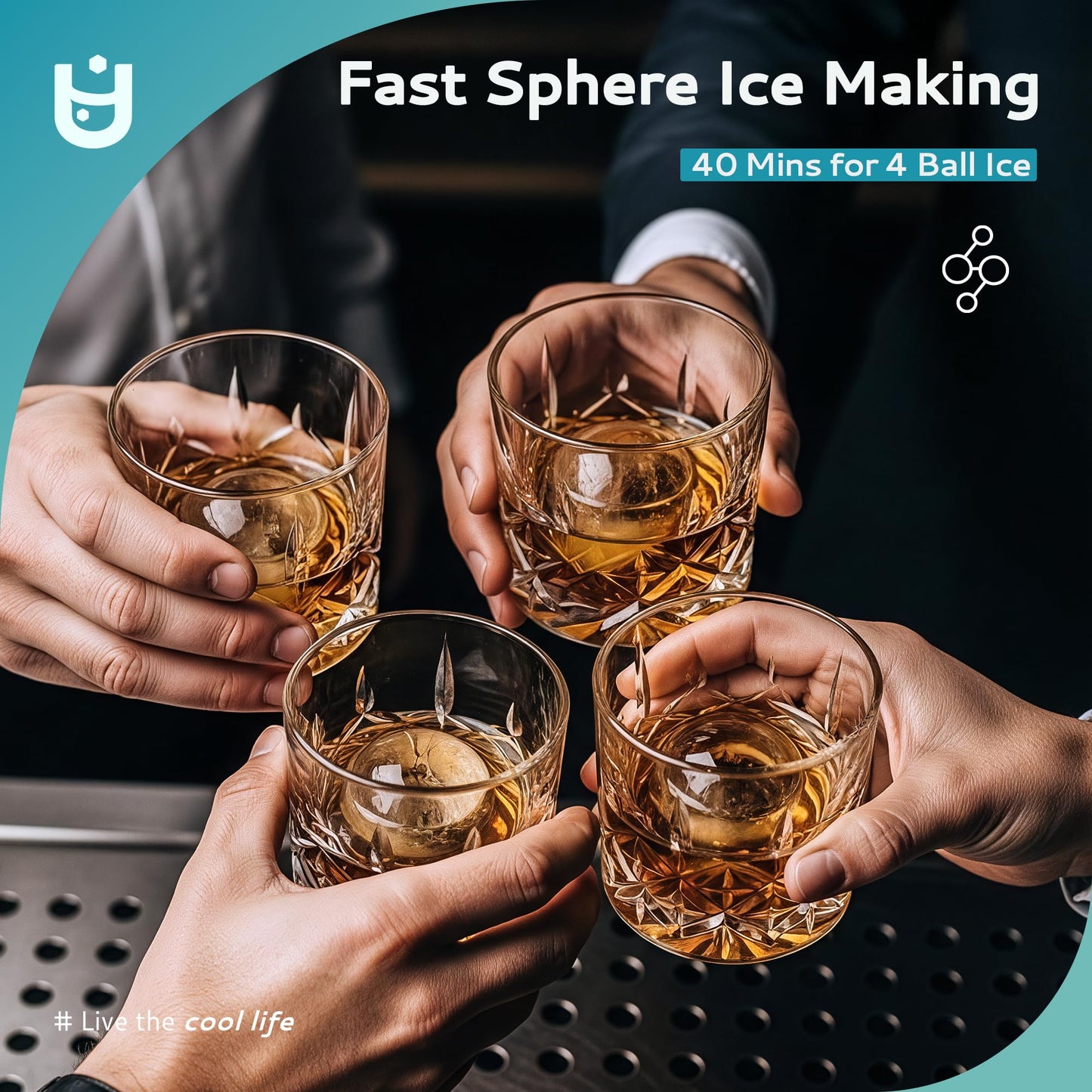 EUHOMY Ice Ball Maker Countertop, 144Pcs/day, 4Pcs Ready in 40Mins, Self-Cleaning, Sphere Ice Maker Machine with Crystal Clear Ice for Whiskey/Brandy/Rum