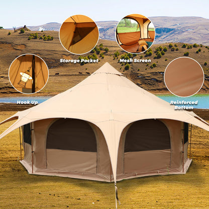 LVUYOYO Canvas Bell Tent, Glamping Yurt Waterproof Tent with Stove Jack and Storage Bag, Perfect for Family 4 Season Camping (16.4 * 9.18 FT)