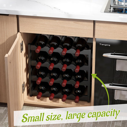 BMOSU Bamboo Wine Rack Wine Storage Cabinet Shelf 16 Bottle Wine Racks Countertop Sturdy for Kitchen Dining Room Pantry - 4 Tiers Wine Rack(Black)