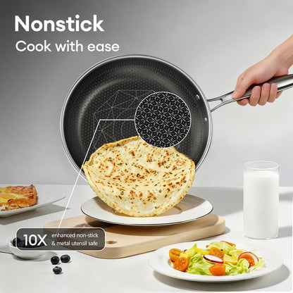 COOKER KING Stainless Steel Cookware Set, Pots and Pans Set Non Stick, Frying Pans, Saucepan, Saute Pan & Stock Pot, Non Toxic, Induction, Oven, Dishwasher Safe, PFOA Free