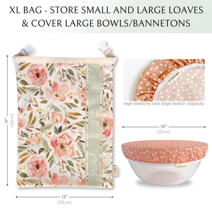 Nectar & Nest Bread Baker Set, Reusable Beeswax Bread Bags for Homemade Bread, Sourdough Bag, Organic Cotton Beeswax Bowl Cover, Limited-Edition Artist Series