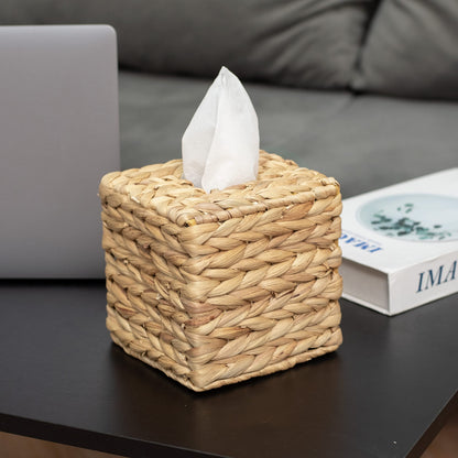 KOLWOVEN Tissue Box Holder - Square- Rattan Wicker Tissues Cube Box Cover -Boho Decorative Woven Facial Tissue Holder on Table and Barthroom (Square)