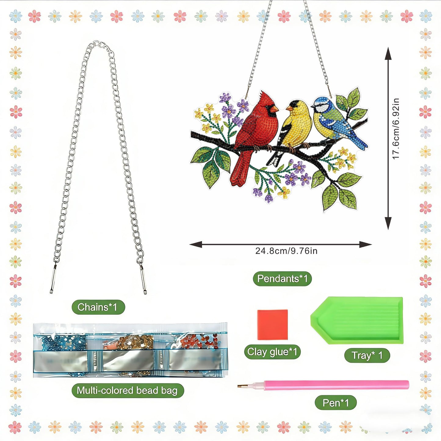 LPDJITO Bird Diamond Art Hanging Kits for Adults, Double Sided DIY Acrylic Diamond Art Painting Window Pendants Home Garden Wall Hanging Kits Hanging Ornament