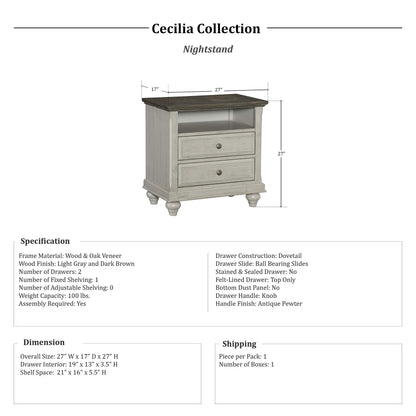 Lexicon Cecilia Nightstand, Gray