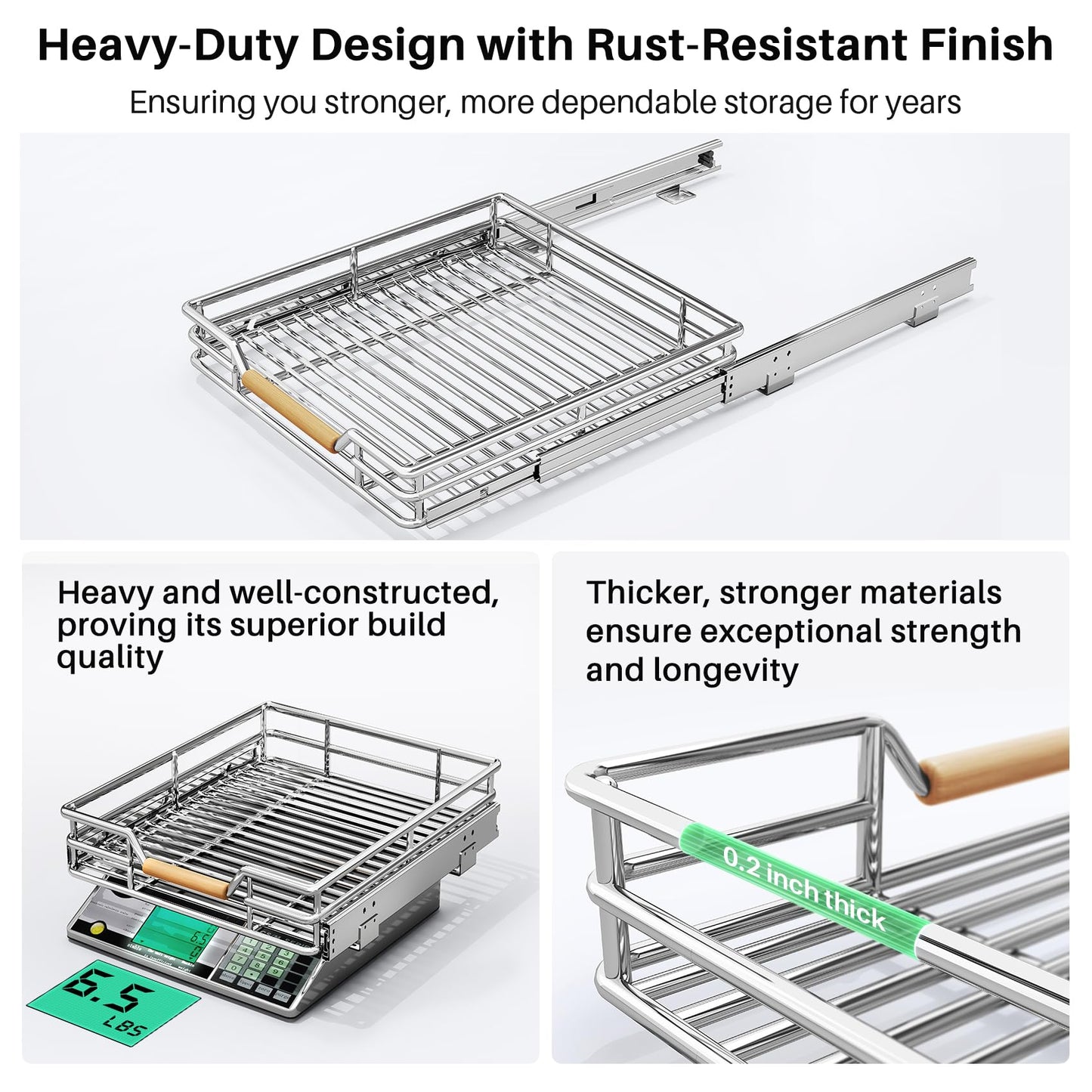 Pull out Cabinet Organizer, 15"W X 21"D, Heavy Duty Smooth Sliding Under Cabinet Shelves for Pots and Pans, Full-Extension Roll out Drawers, Slide out Organization for Home Kitchen Pantry