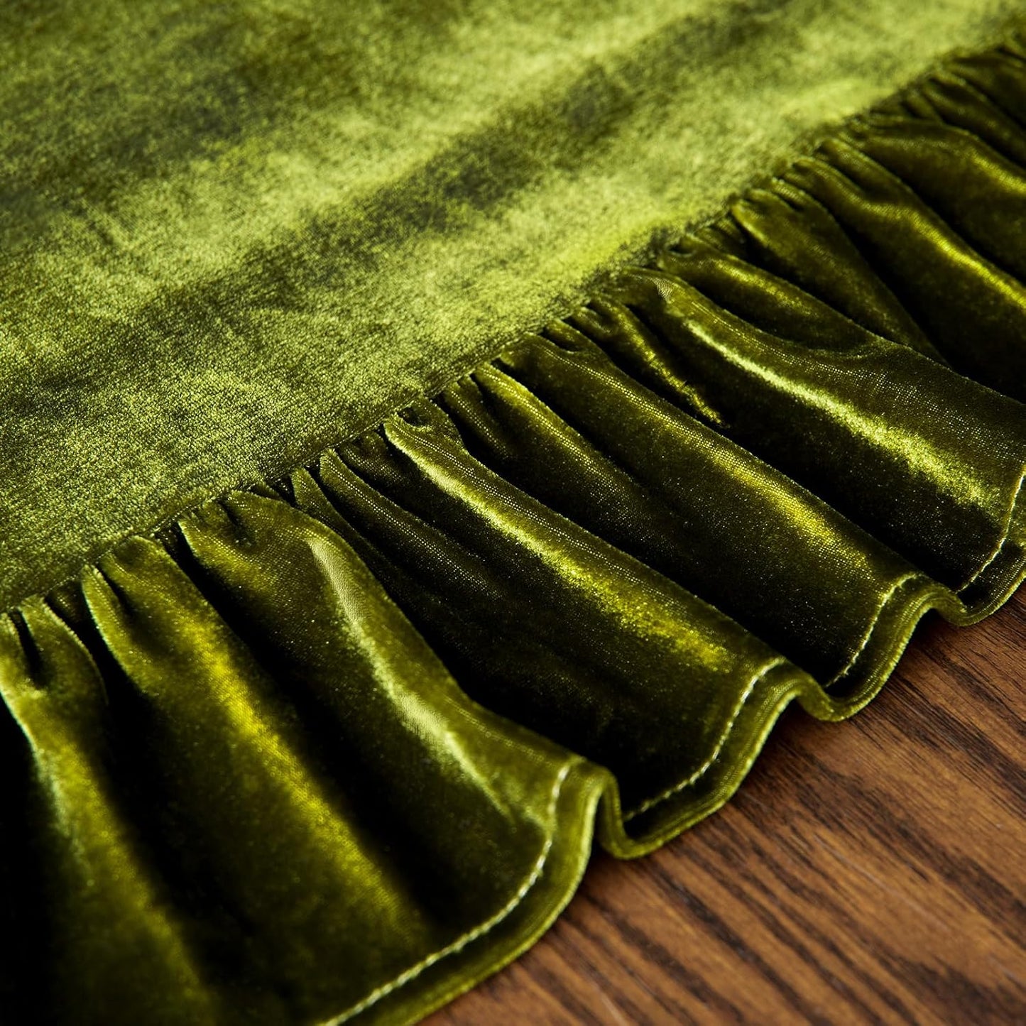 120 Inches Green,14x120 Inch Velvet Table Runner Soft Decorative Luxurious Solid Long Tablecloth with Retro Ruffle