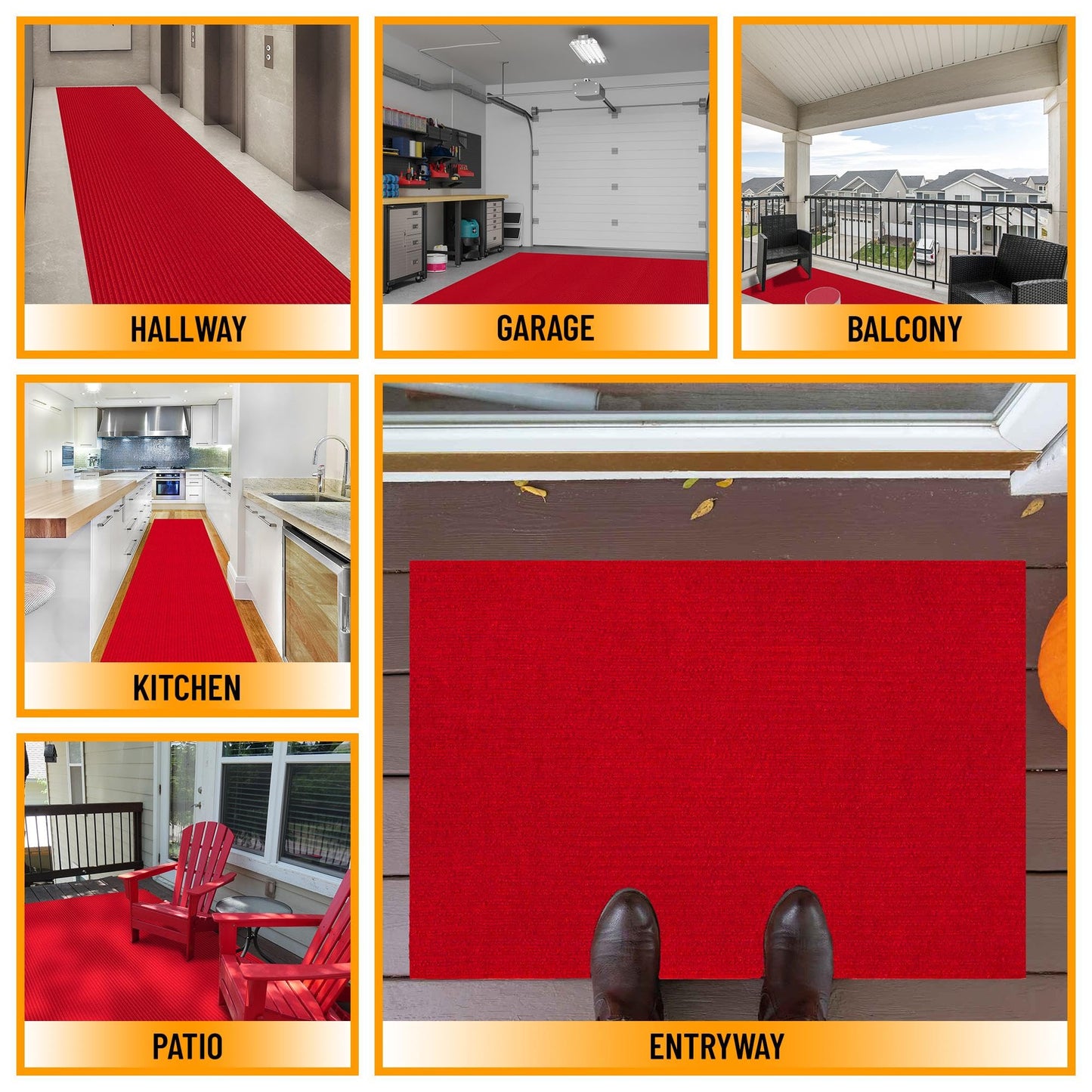 Ottomanson 2'7" x 54' Hallway Runner with Scraper Pile Extra Durable Non-Slip Rug Mat for Indoor & Outdoor Use - Ideal for Kitchen, Entryway, Patio & Garage - High-Traffic Carpet, Red