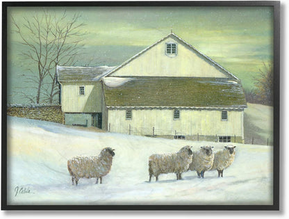 The Stupell Home Decor Sheep in Front of The Farmhouse - Green Toned Painting Framed Giclee Art