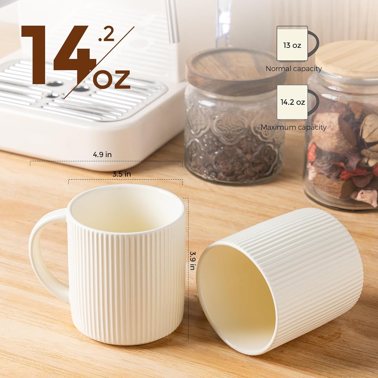 Set 6, 14.2oz theterra Ceramic Coffee Mugs of Handmade Coffee Cups with Handle for Latte, Tea, Milk, Beer, Hot Cocoa