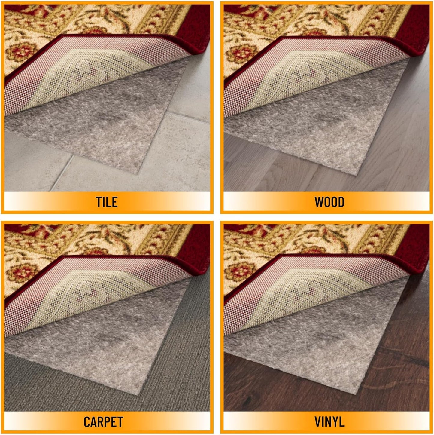 3' 11' 1/4 Inch Ottomanson x Non-Slip Rug Pad Gripper Thick Dual Surface Felt + Rubber Gripper - Safe for All Floors