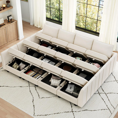 Belffin Oversized Modular Sectional Couch Sleeper Sofa with Storage Velvet Sectional Sofa Bed for Living Room, 12 Seats, Beige