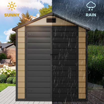 DWVO 6x4 FT Resin Storage Shed with Floor, Outdoor Storage Shed with Lockable Door, Window and Vents, Waterproof Plastic Tool Storage for Garden, Backyard, Patio, Lawn, Brown