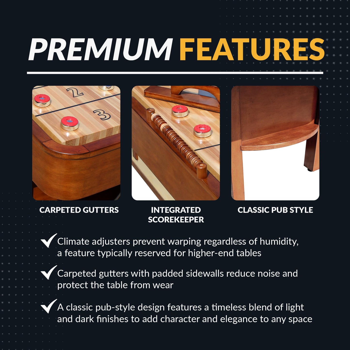 Hathaway Merlot 12 Foot Shuffleboard Table for Family Game Room - with Lacquer Coated Playfield, Built-in Scorer and Cabinet, Climate Adjusters, Leg Levelers, 8 Pucks, Brush, and Wax - Walnut Finish
