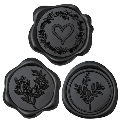 Uwilowe 60 Pcs Black Wax Seal Stickers Self-Adhesive Envelope Seals Stamp Stickers, Perfect for Wedding Invitations Seating Chart Christmas Gift Wrapping 3 Designs in 1 Pack