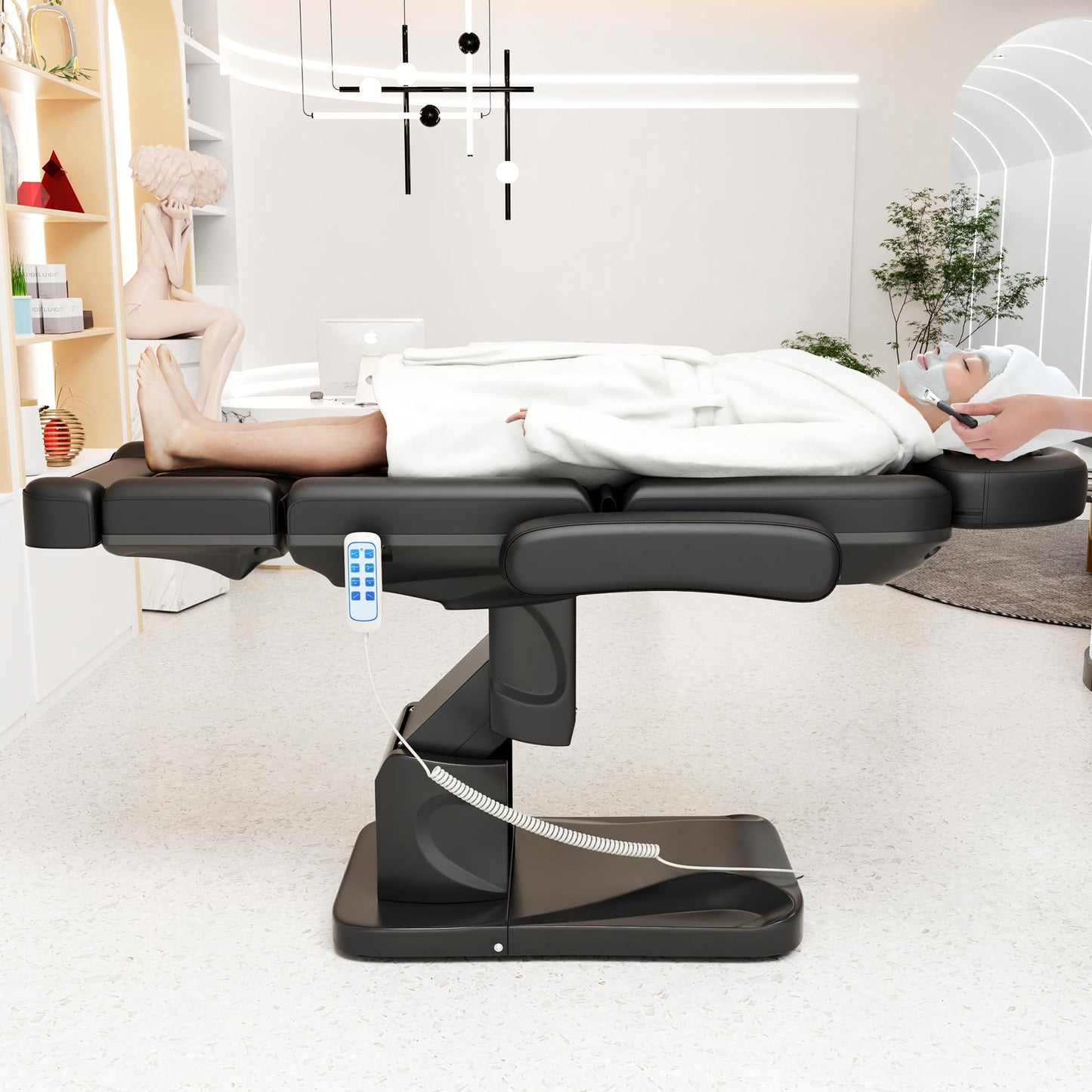 Dolonm 4 Motor Electric Chair/Bed, Aluminum Hydraulic System for Medical Treatment Exam, Facial, Spa, Eyelash, Tattoo, Podiatry Treatment Beauty Massage, Hand Remote Controlled Adjustable - Black