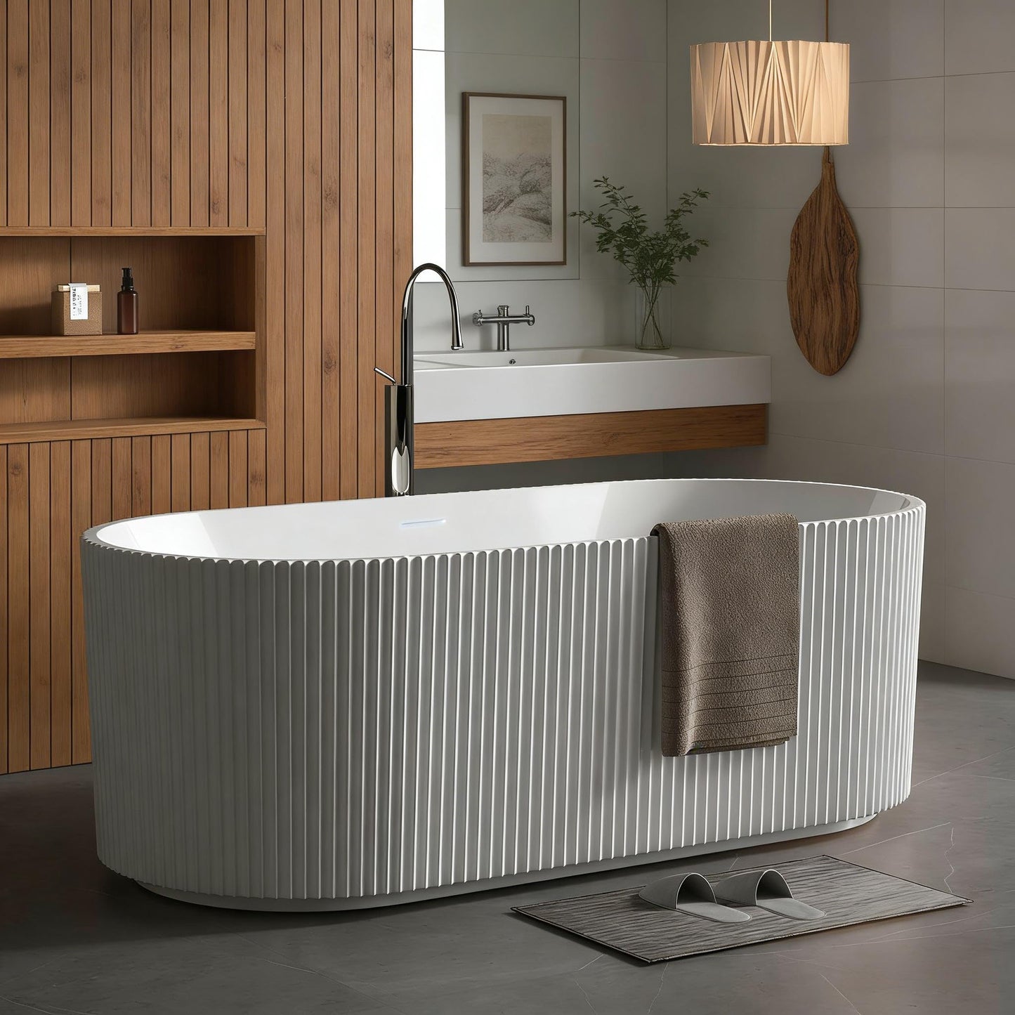 67" Acrylic Freestanding Bathtub, White Soaking Tub with Non-Slip Base, cUPC Certified Free Standing Tub, Chrome Drain Bath Tub, Modern Tub for Bathroom