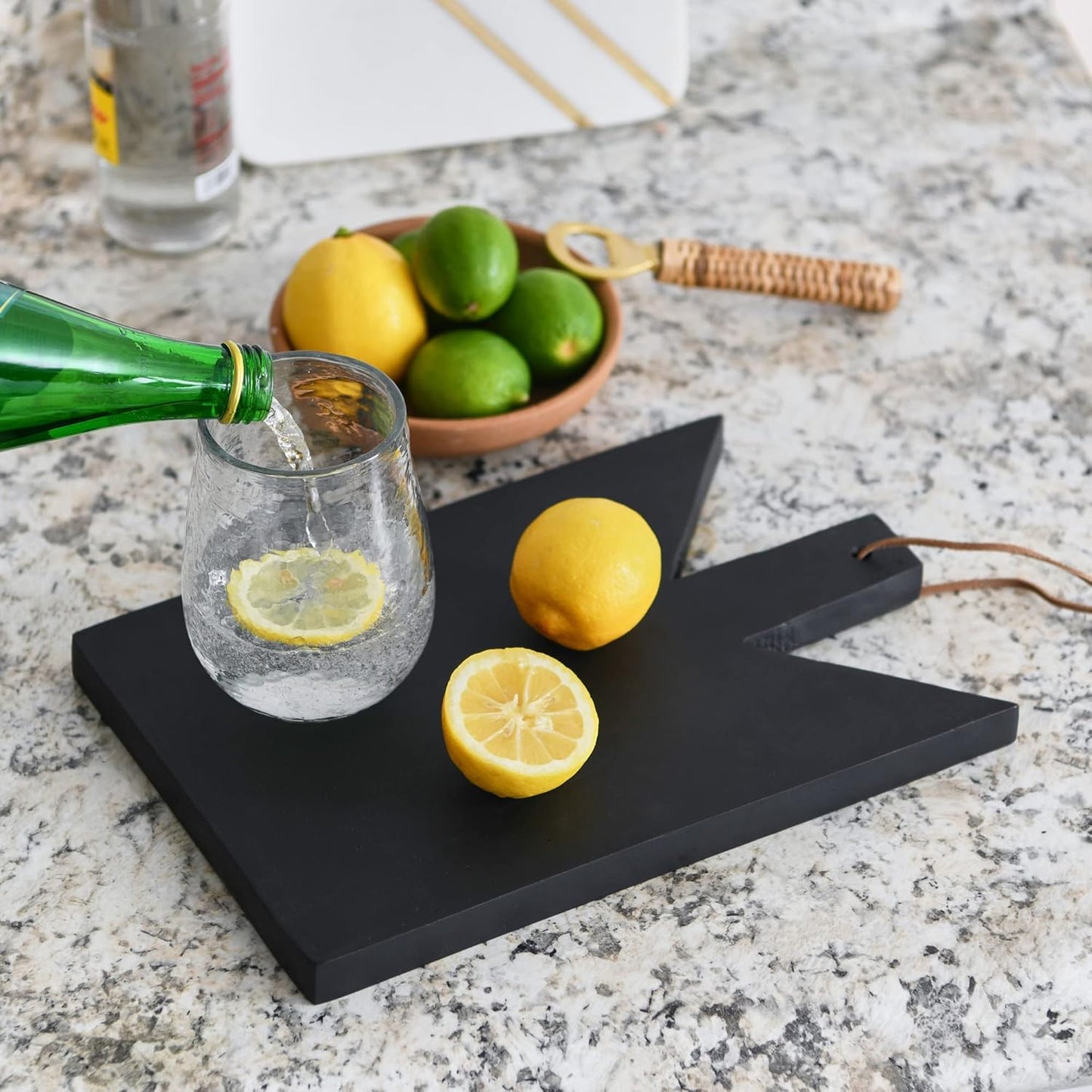 Geometric Wood Cutting Board with Leather Tie by Main + Mesa