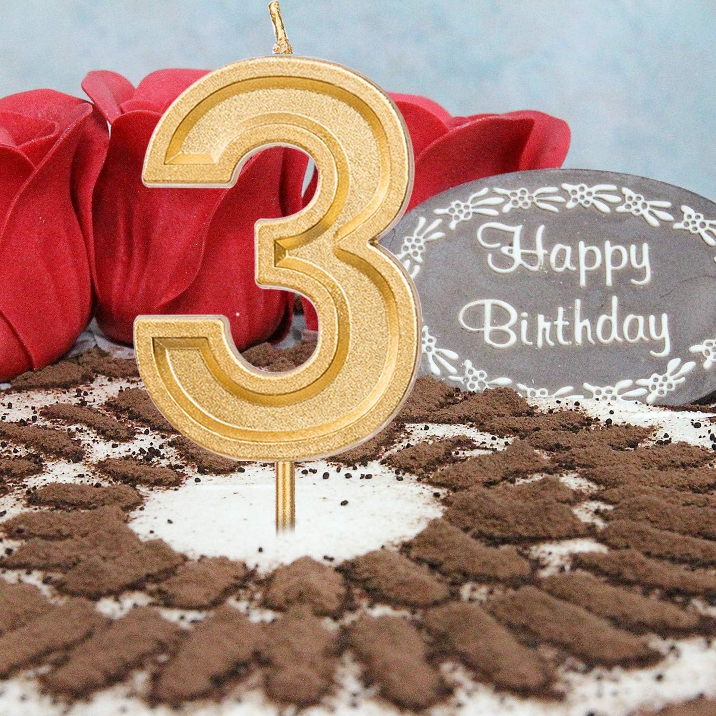 Luter 2.76 Inches Large Birthday Candles, Gold Glitter Number Candles for Cake Topper Decoration for Parties